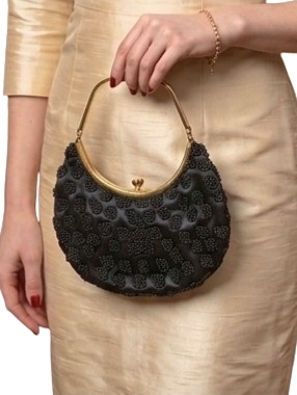 VINTAGE Goldco Beaded Crescent Evening Bag Clutch Purse